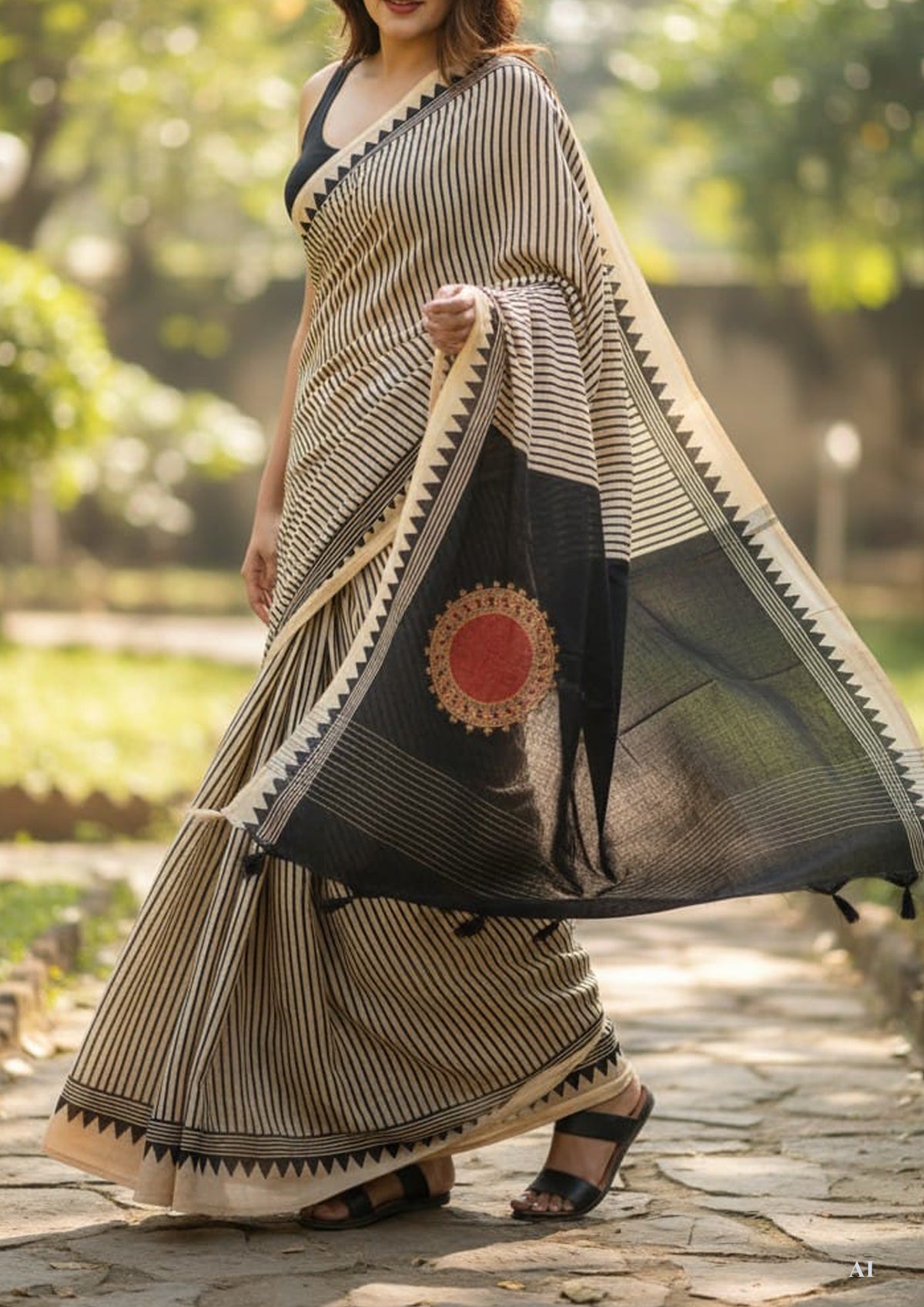 Block Printed Saree- Black DP2