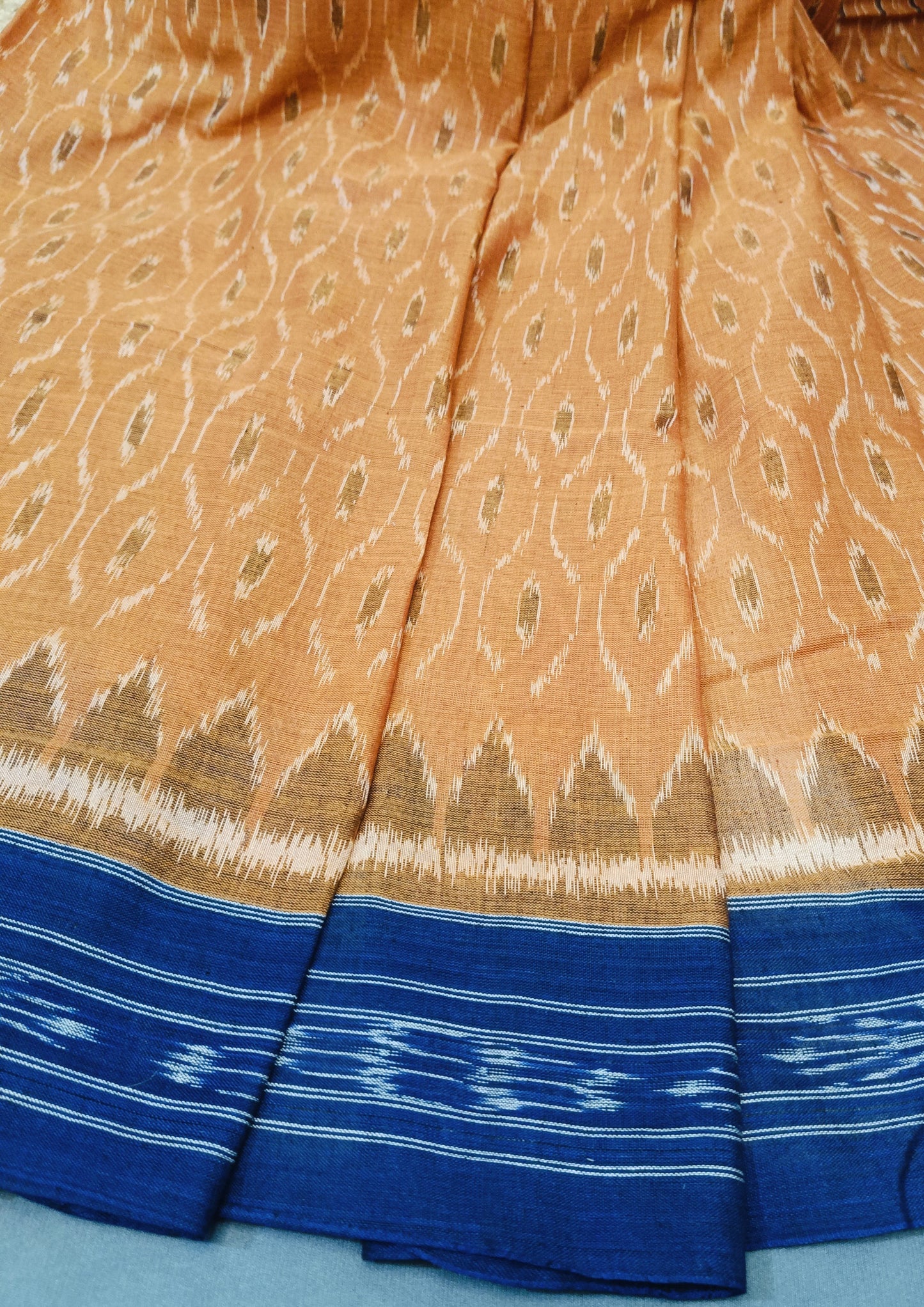 Khadi Ikat Cotton Saree- Yellow Blue