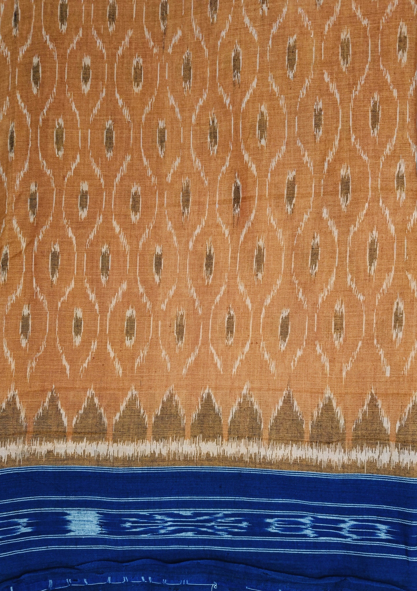 Khadi Ikat Cotton Saree- Yellow Blue