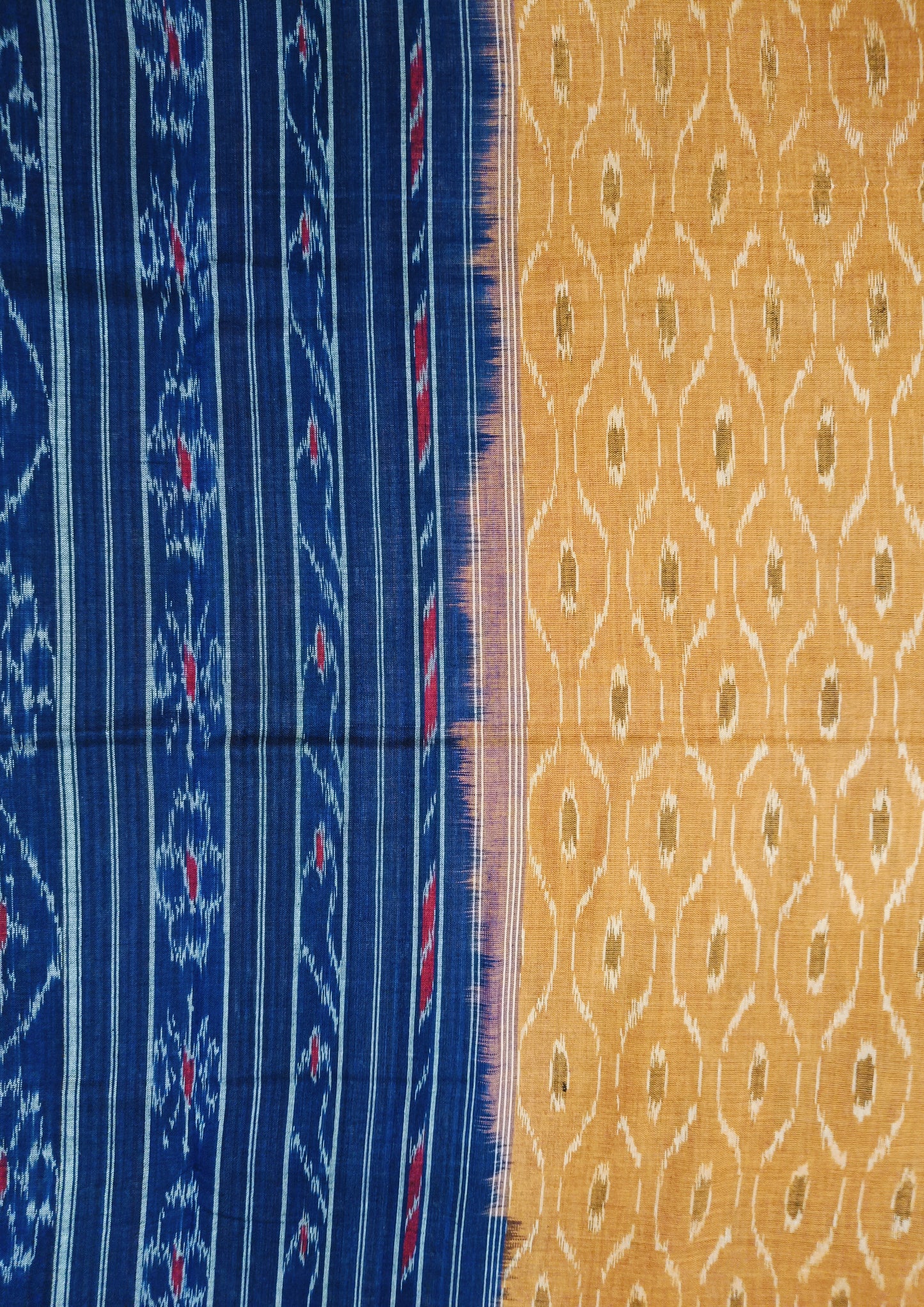 Khadi Ikat Cotton Saree- Yellow Blue