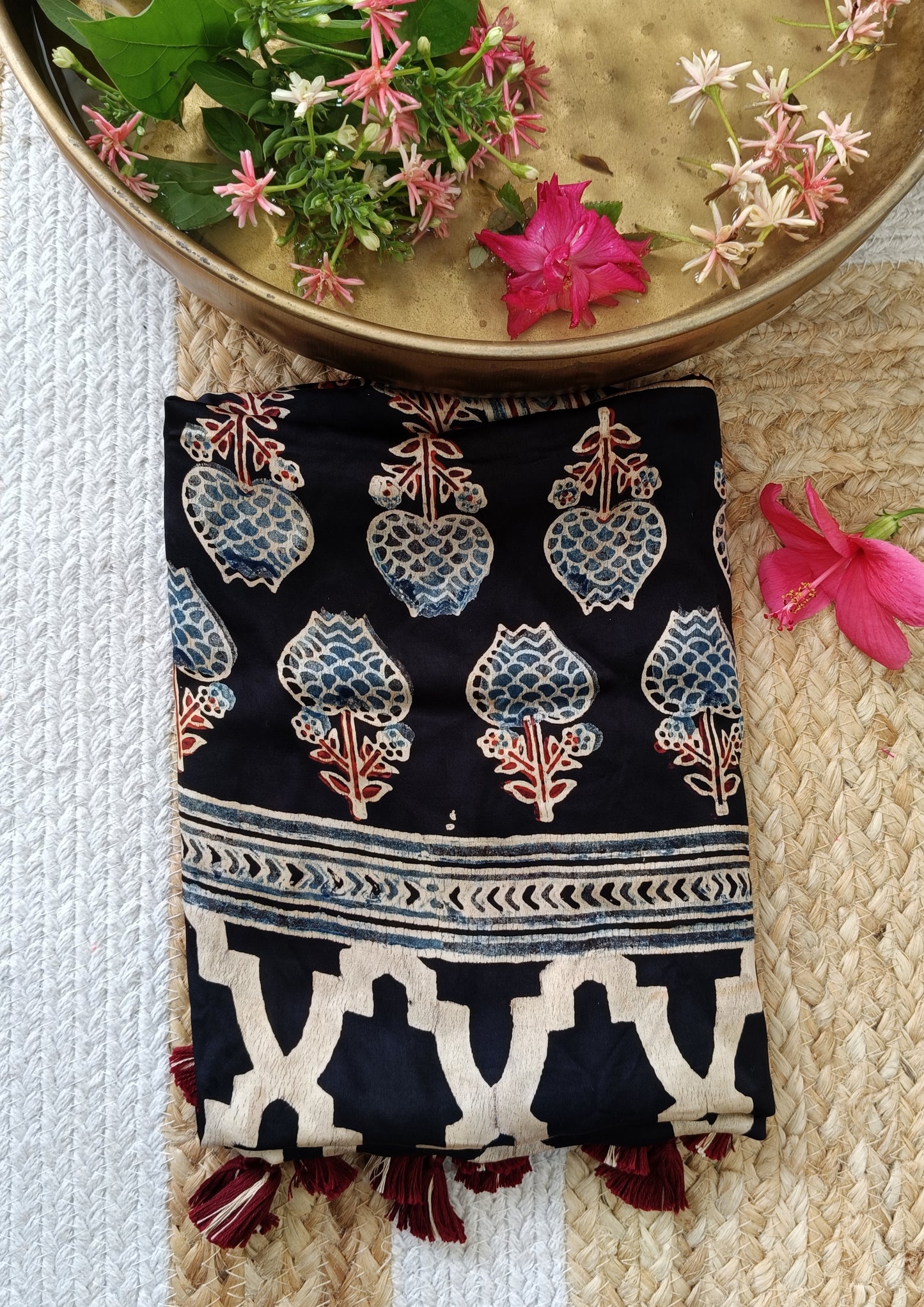 Handblock Printed Ajrakh Modal Stole - S1