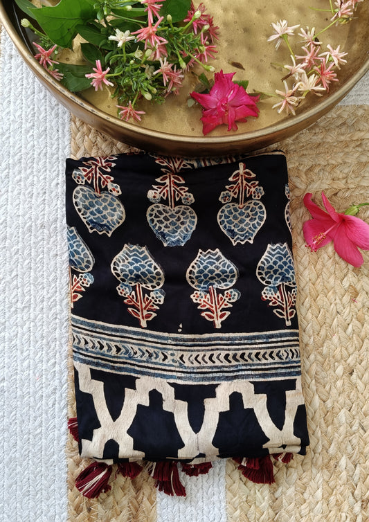 Handblock Printed Ajrakh Modal Stole - S1