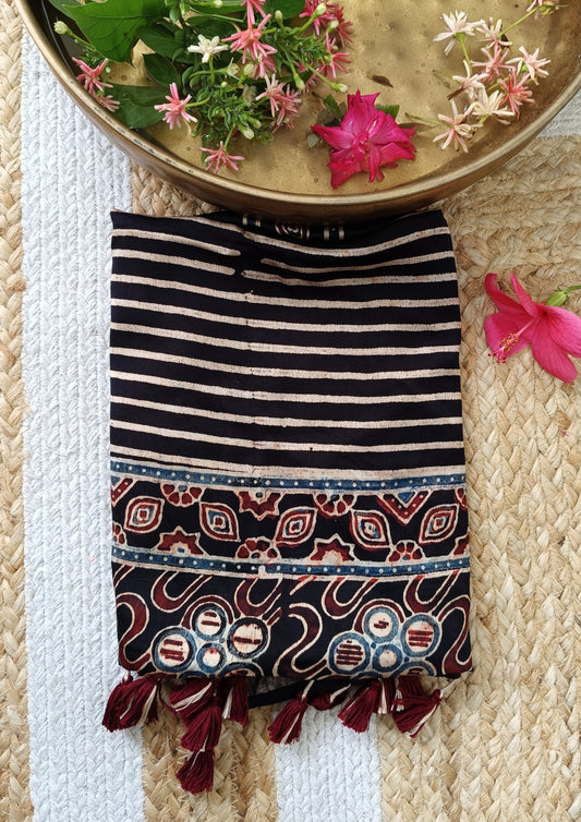 Handblock Printed Ajrakh Modal Stole- S4