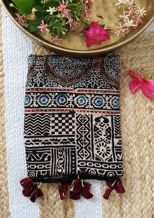 Handblock Printed Ajrakh Modal Stole- S9