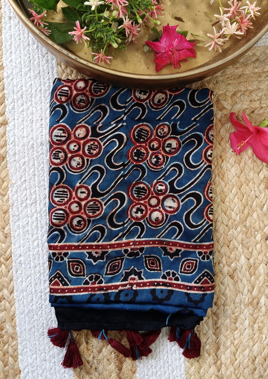 Handblock Printed Ajrakh Modal Stole- S3