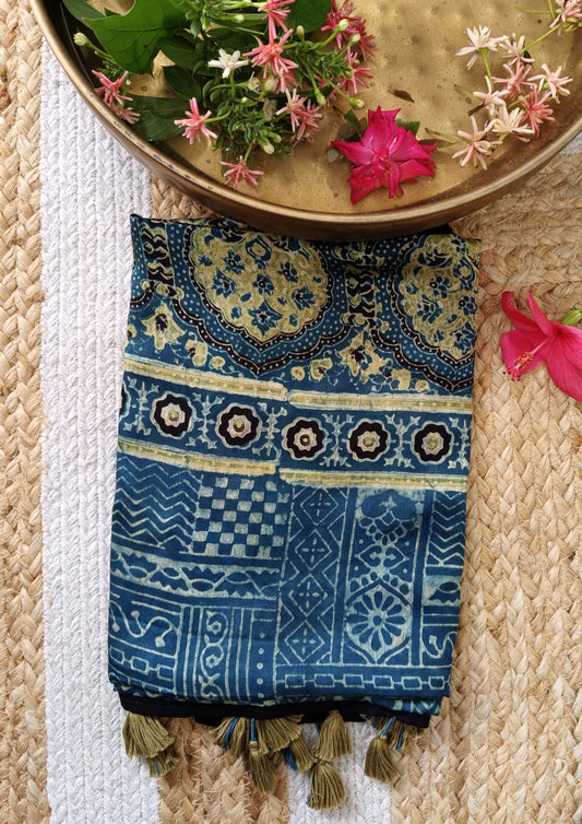 Handblock Printed Ajrakh Modal Stole- S2