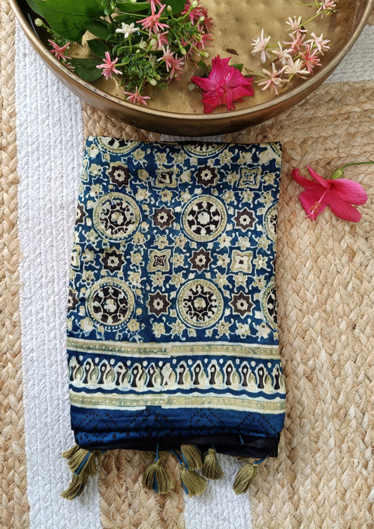 Handblock Printed Ajrakh Modal Stole- S8