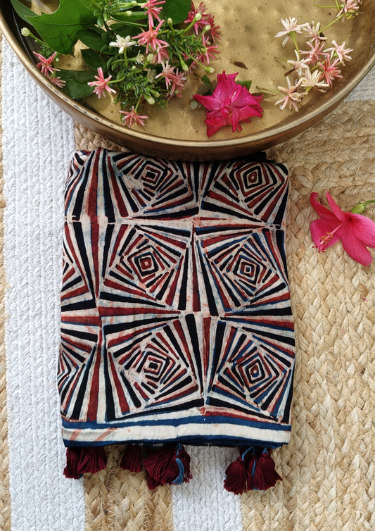 Handblock Printed Ajrakh Modal Stole- S5