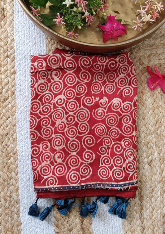 Handblock Printed Ajrakh Modal Stole- S6