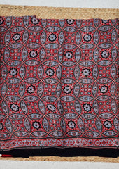Ajrakh Handblock Printed Modal Saree- M1 Red