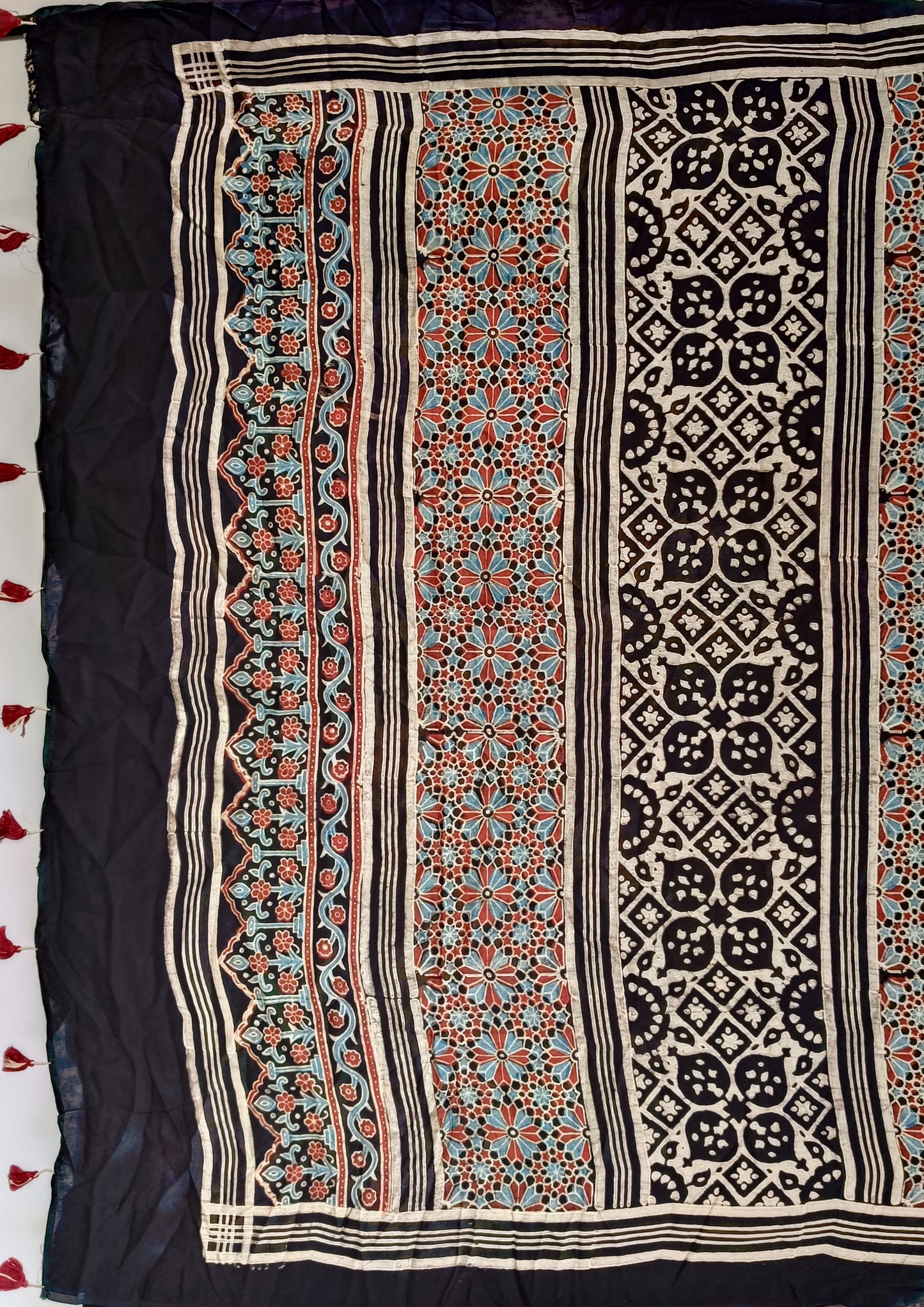 Ajrakh Handblock Printed Modal Saree-  M14 Black