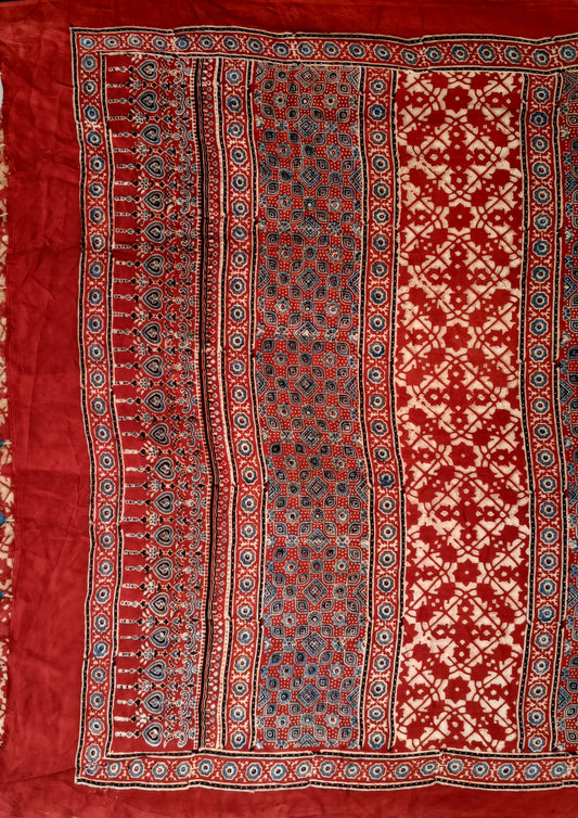 Ajrakh Handblock Printed Modal Saree- M15 Red
