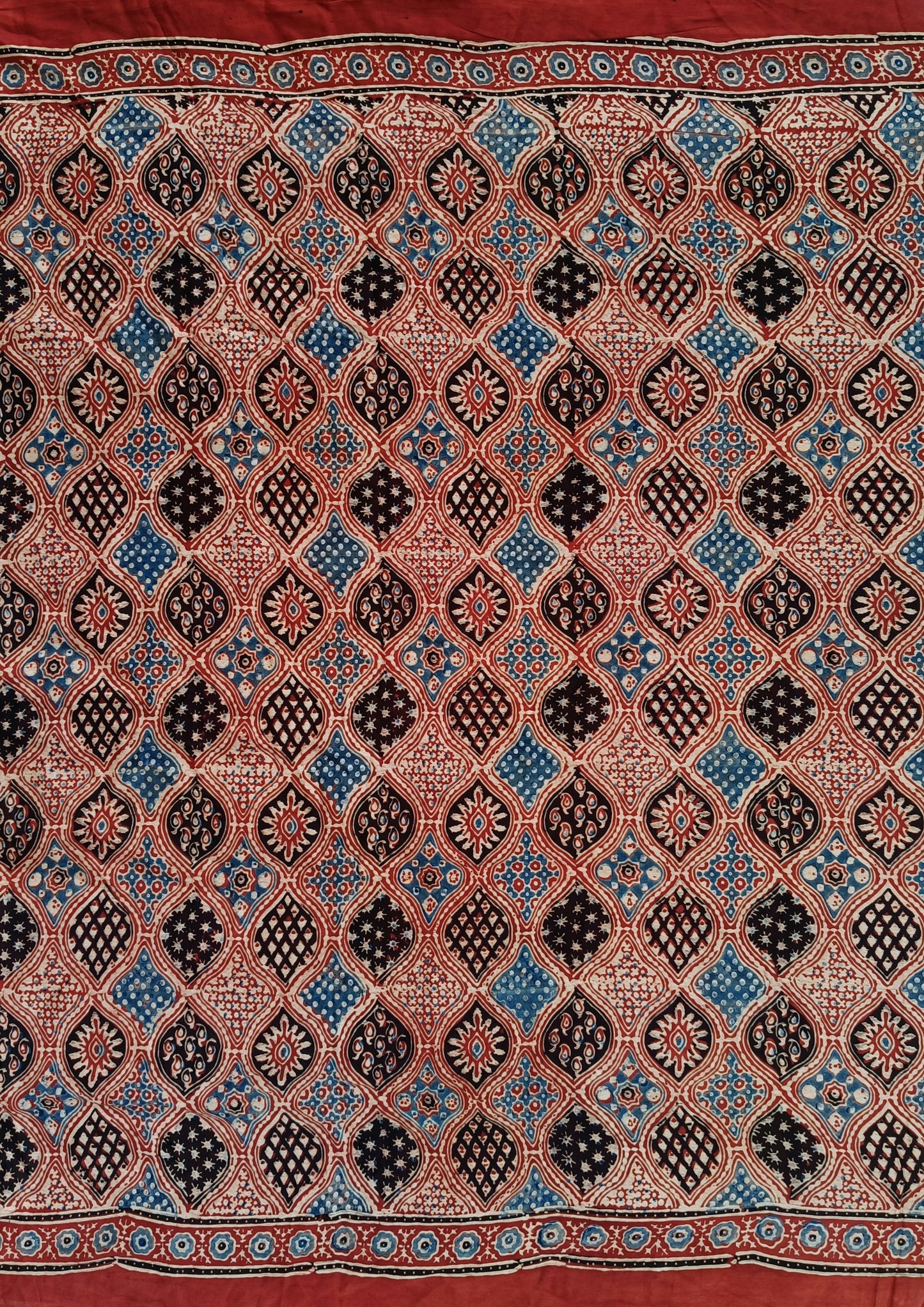 Ajrakh Handblock Printed Modal Saree- M15 Red