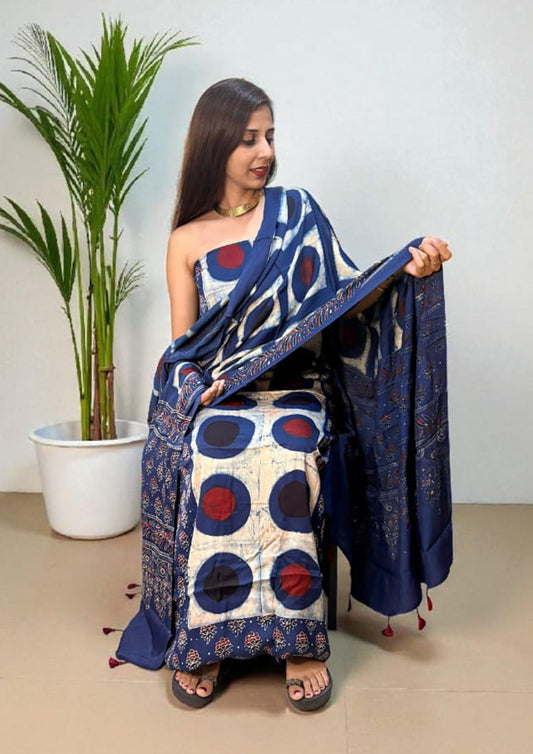 Ajrakh Handblock Printed Modal Suit- Blue Ajm6