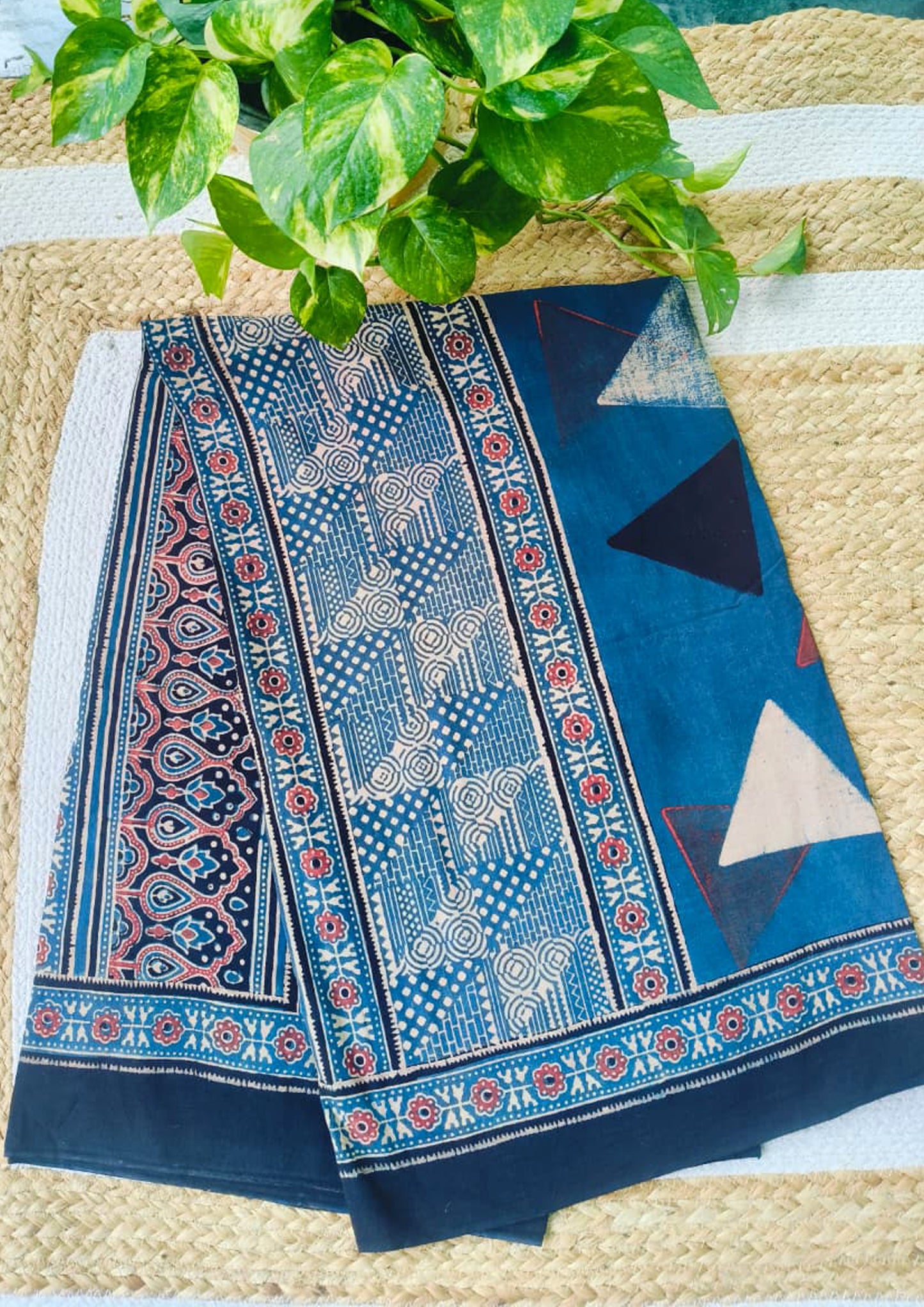 Ajrakh Cotton Dupatta- D1 Indigo