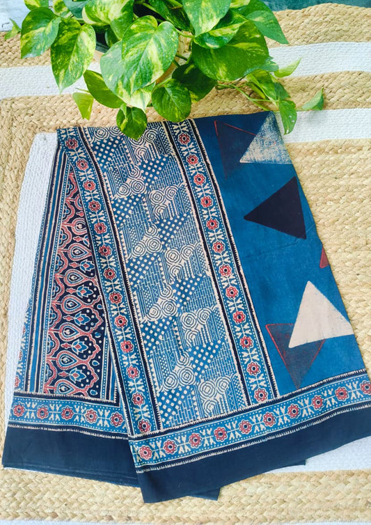 Ajrakh Cotton Dupatta- D1 Indigo