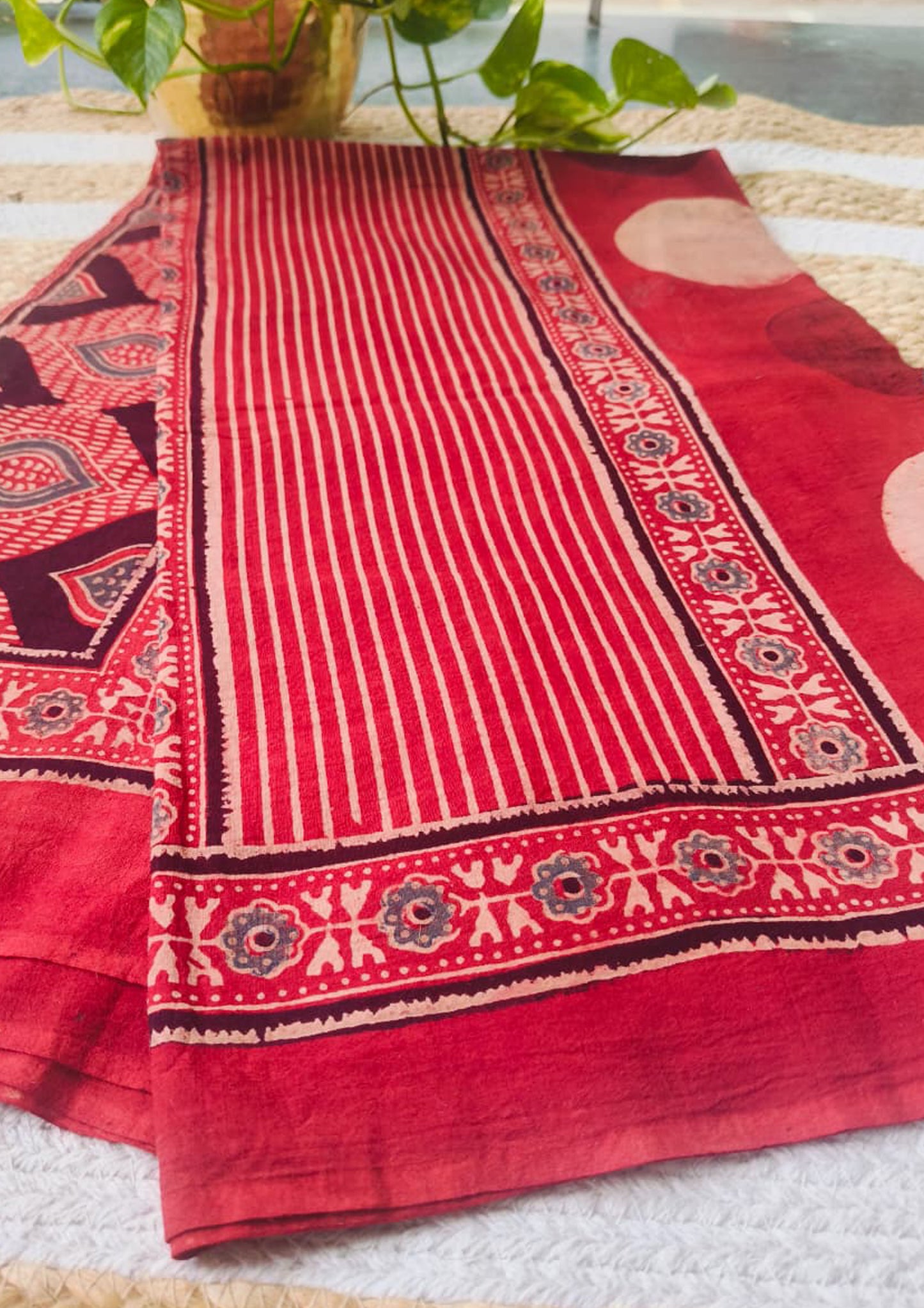 Ajrakh Cotton Dupatta- D6 Red