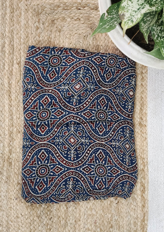 Ajrakh Handblock Printed Modal Saree- M9 Blue
