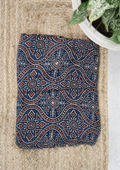 Ajrakh Handblock Printed Modal Saree- M9 Blue