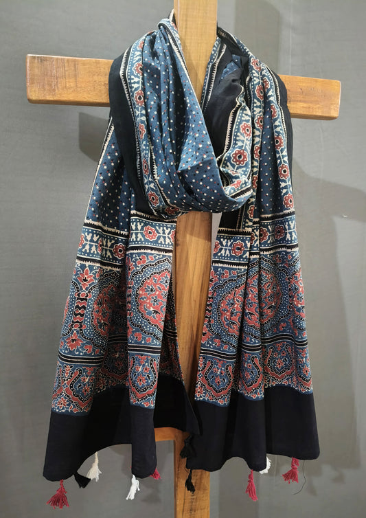 Ajrakh Stole- Blue B1