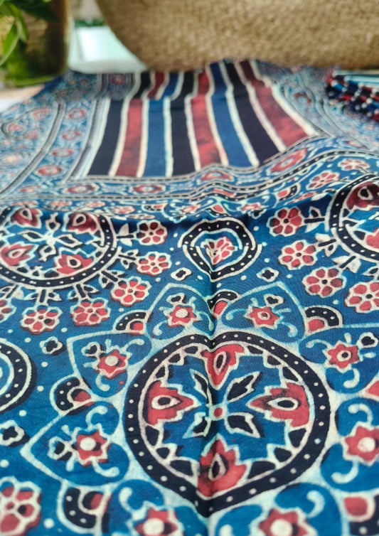 Ajrakh Handblock Printed Modal Suit- Blue Ajm4