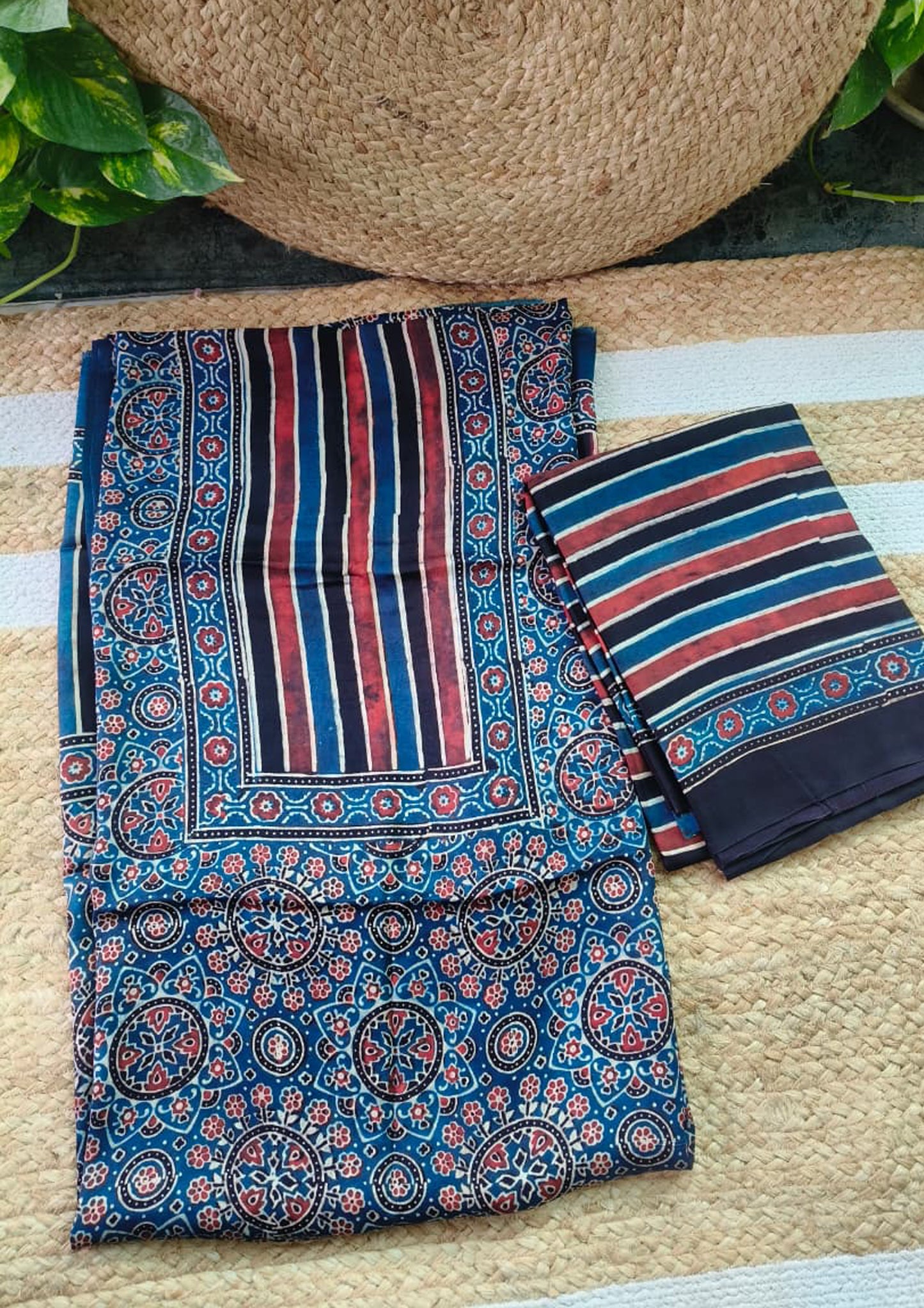 Ajrakh Handblock Printed Modal Suit- Blue Ajm4