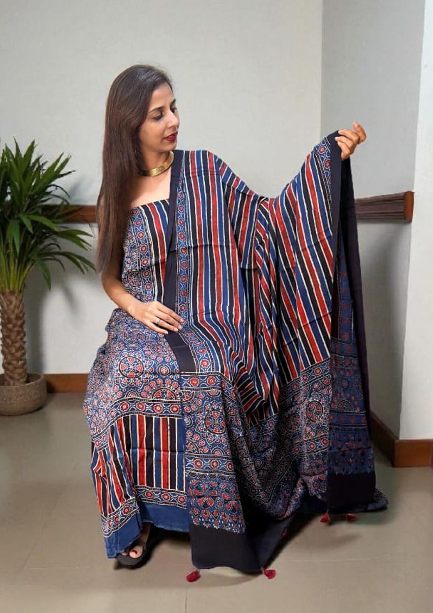 Ajrakh Handblock Printed Modal Suit- Blue Ajm4