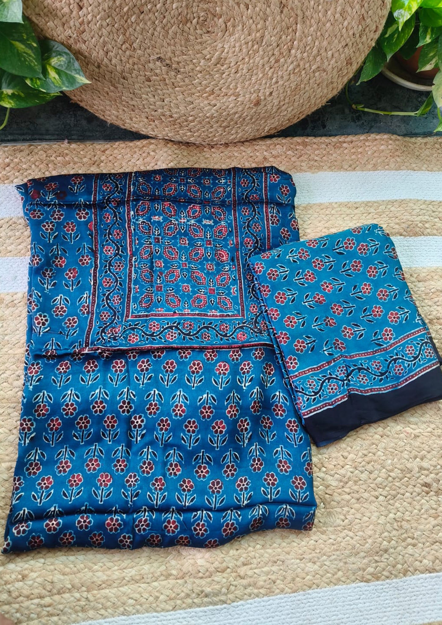 Ajrakh Handblock Printed Modal Suit- Blue Ajm2