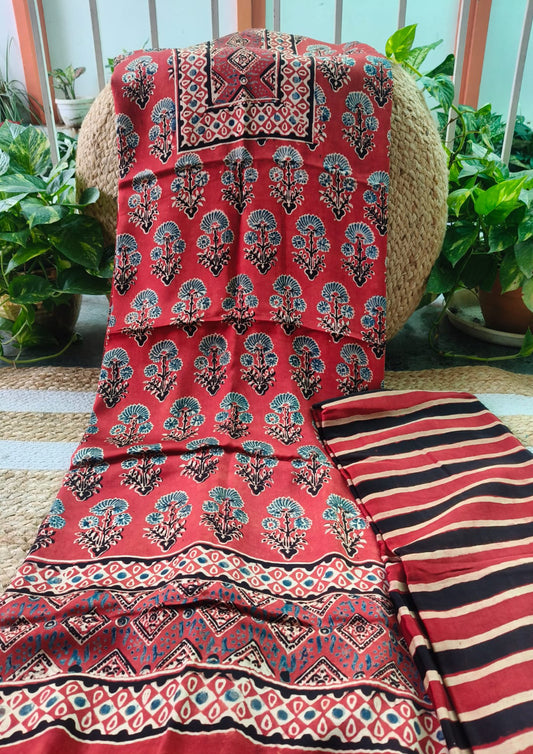 Ajrakh Handblock Printed Modal Suit- Red Ajm1