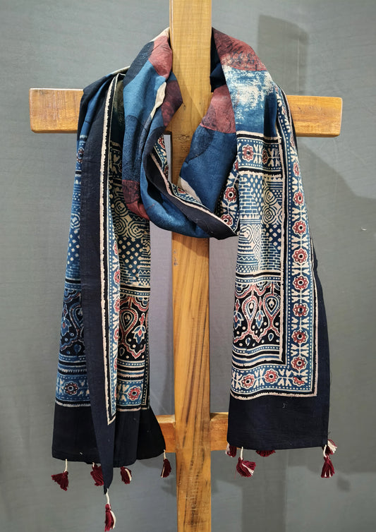 Ajrakh Stole- Blue B2