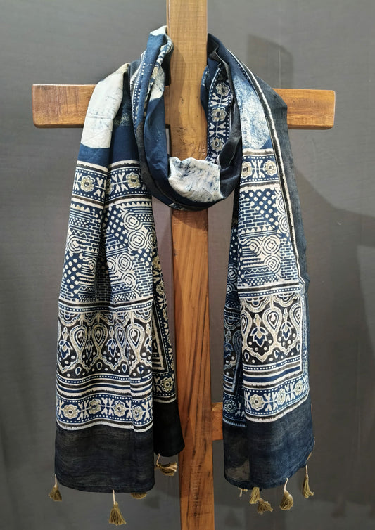 Ajrakh Stole- Blue B3