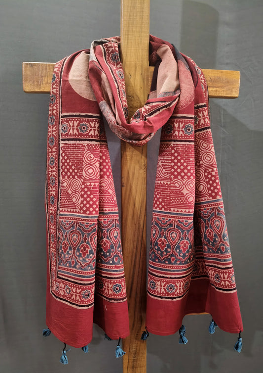 Ajrakh Stole- Red R1