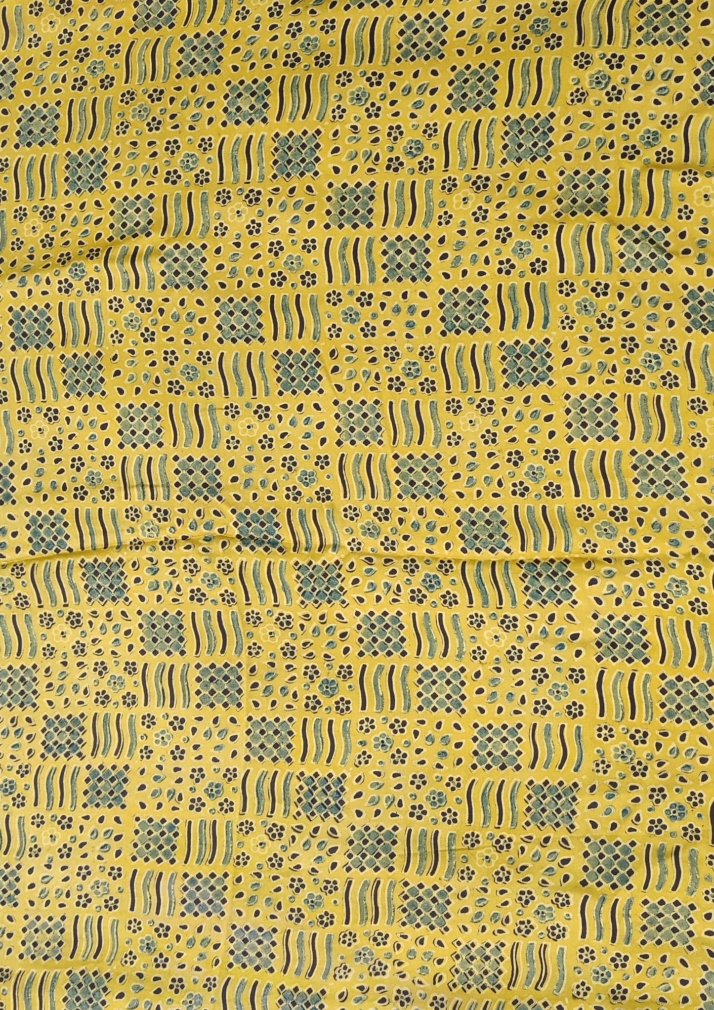 Ajrakh Handblock Printed Modal Saree- M10 Yellow