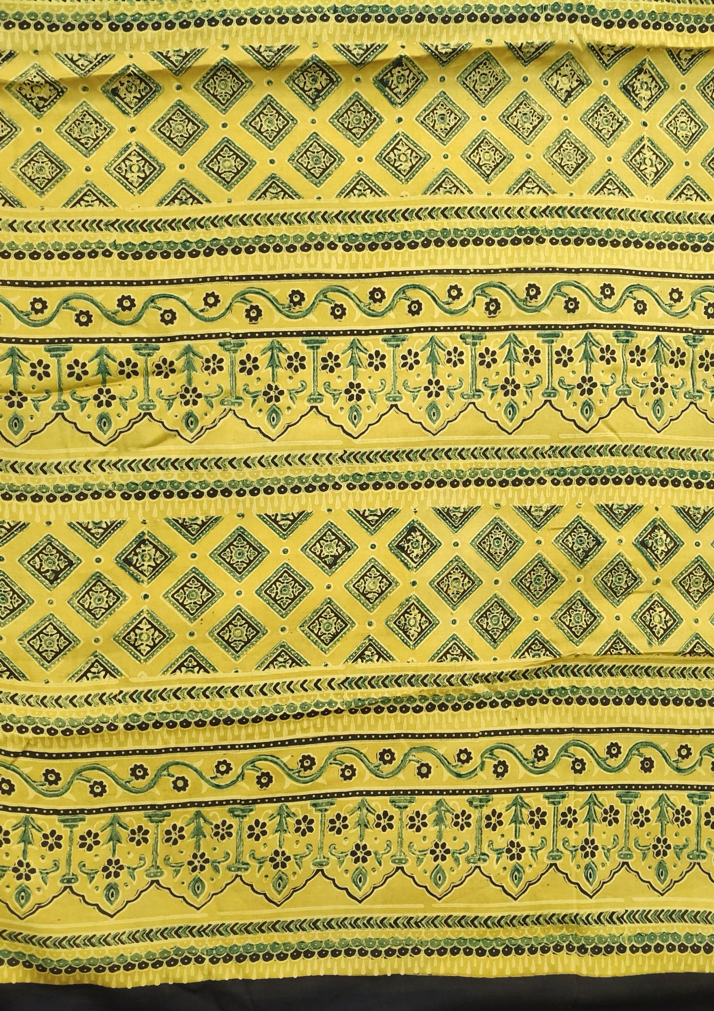 Ajrakh Handblock Printed Modal Saree- M10 Yellow