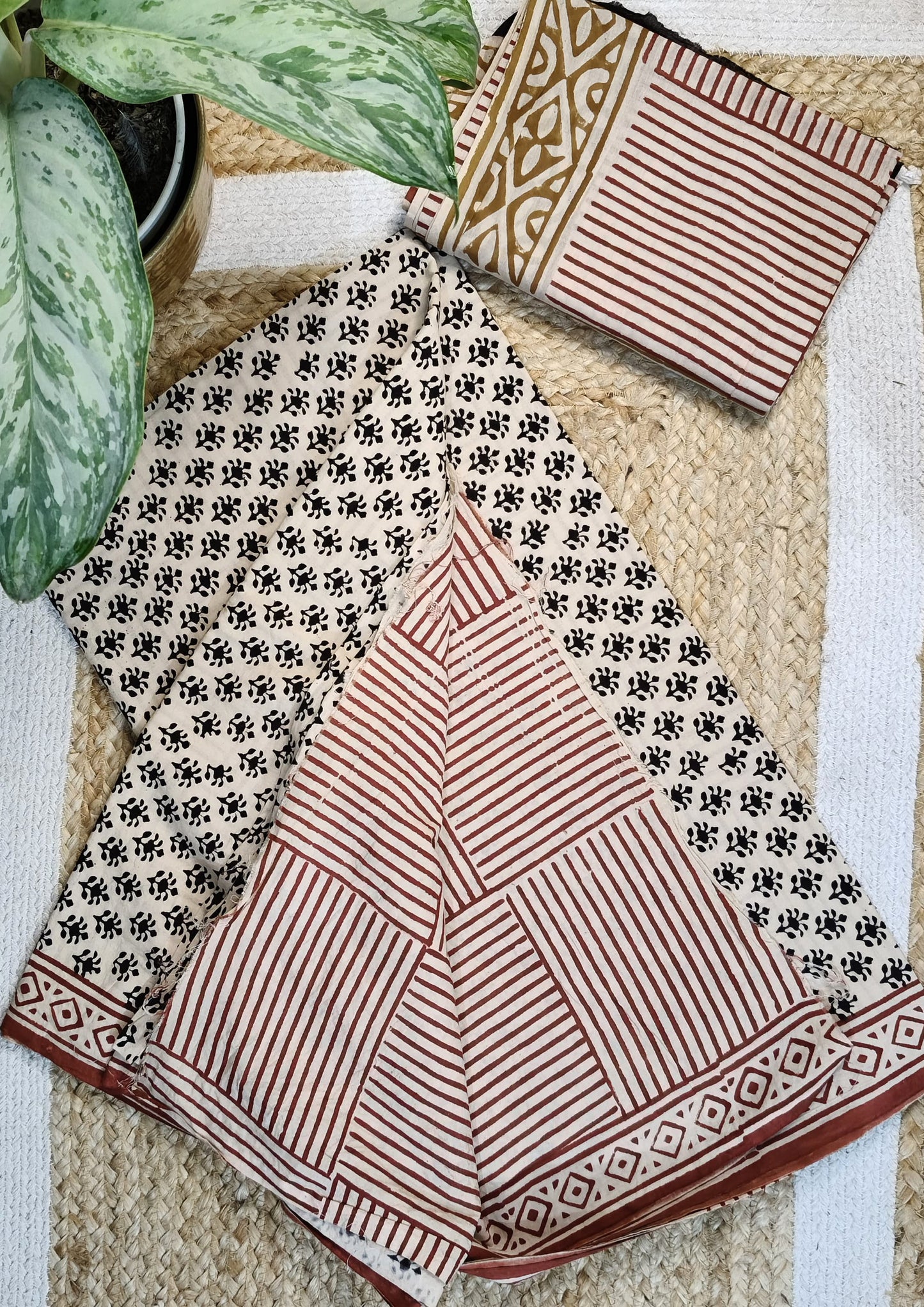 Bagru Handblock Print Suit B13- Cream1