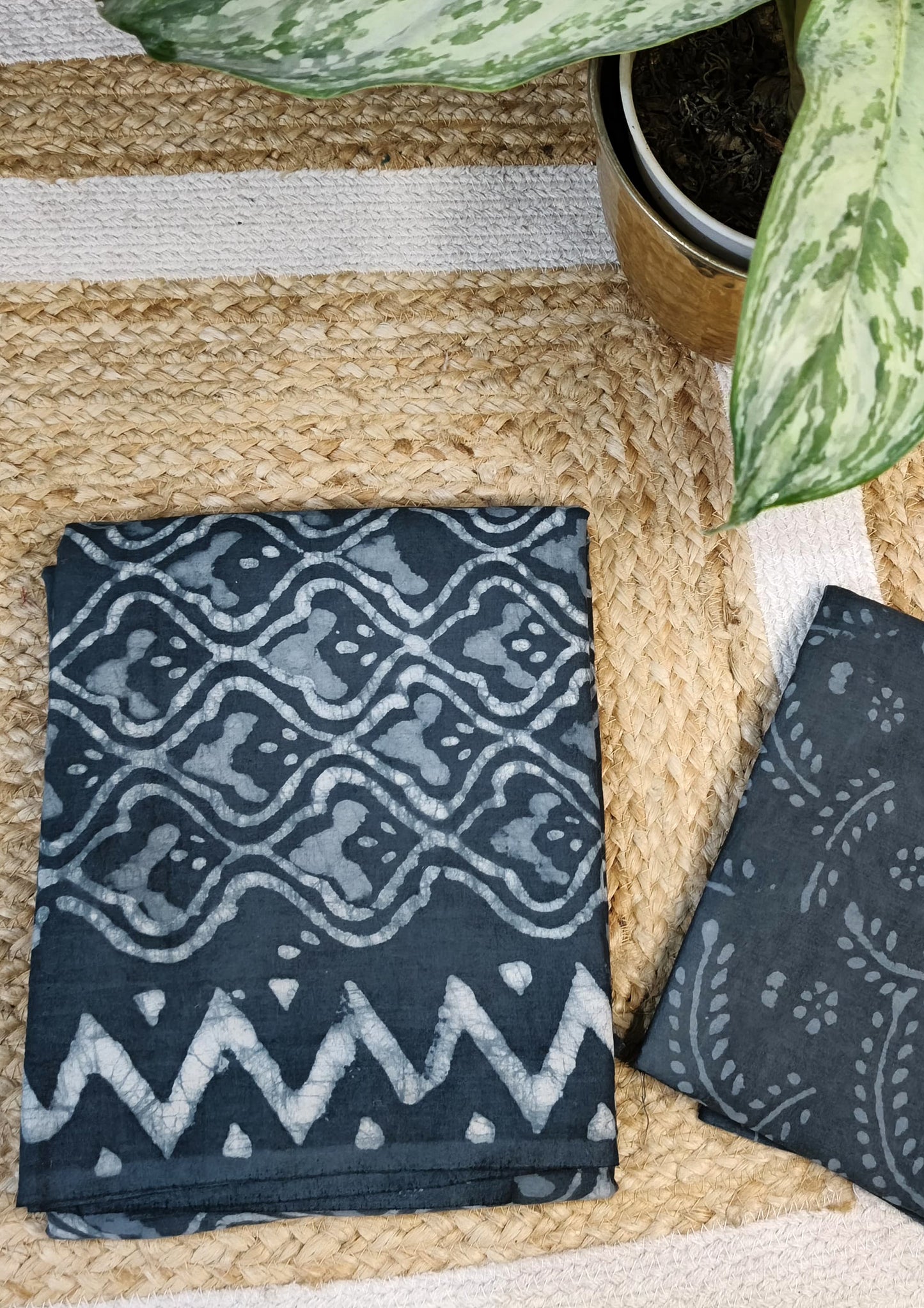 Dabu Handblock Print Suit D3- Grey1
