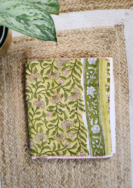 Bagru Handblock Print Suit B8- Lime Yellow