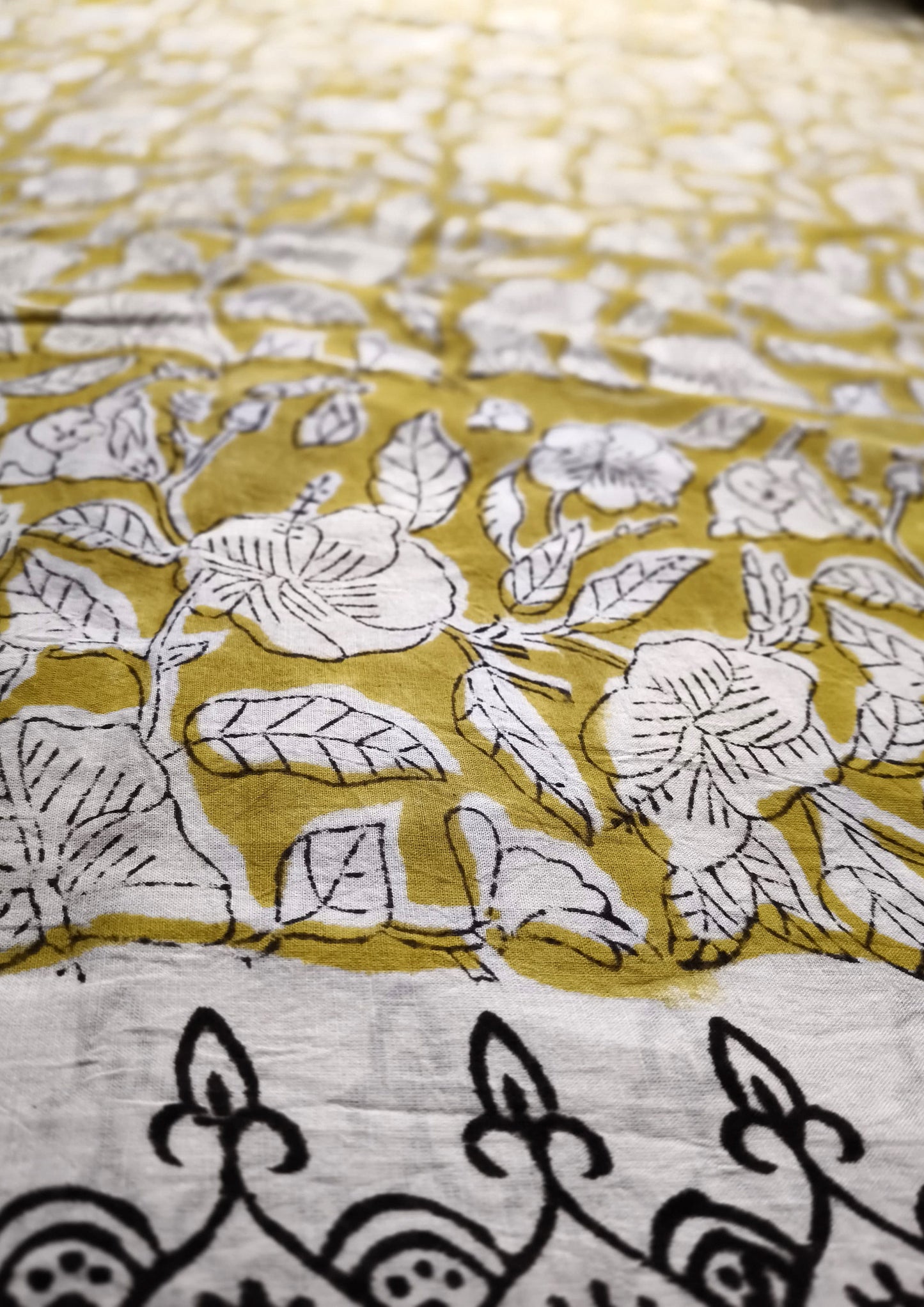 Bagru- Handblock print Cotton Saree- Mustard 2