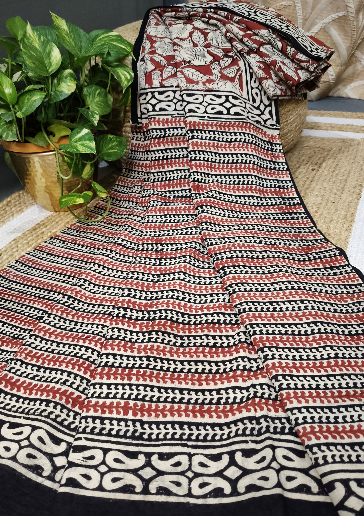 Bagru- Handblock print Cotton Saree- Red1