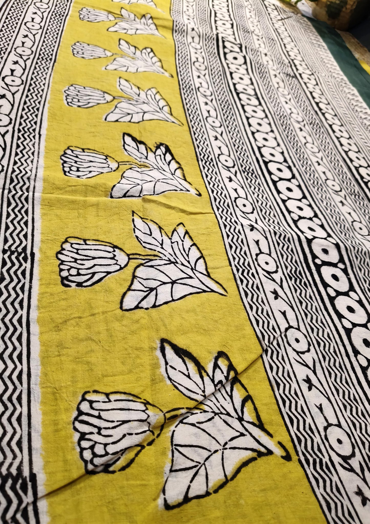 Bagru- Handblock print Cotton Saree- Mustard
