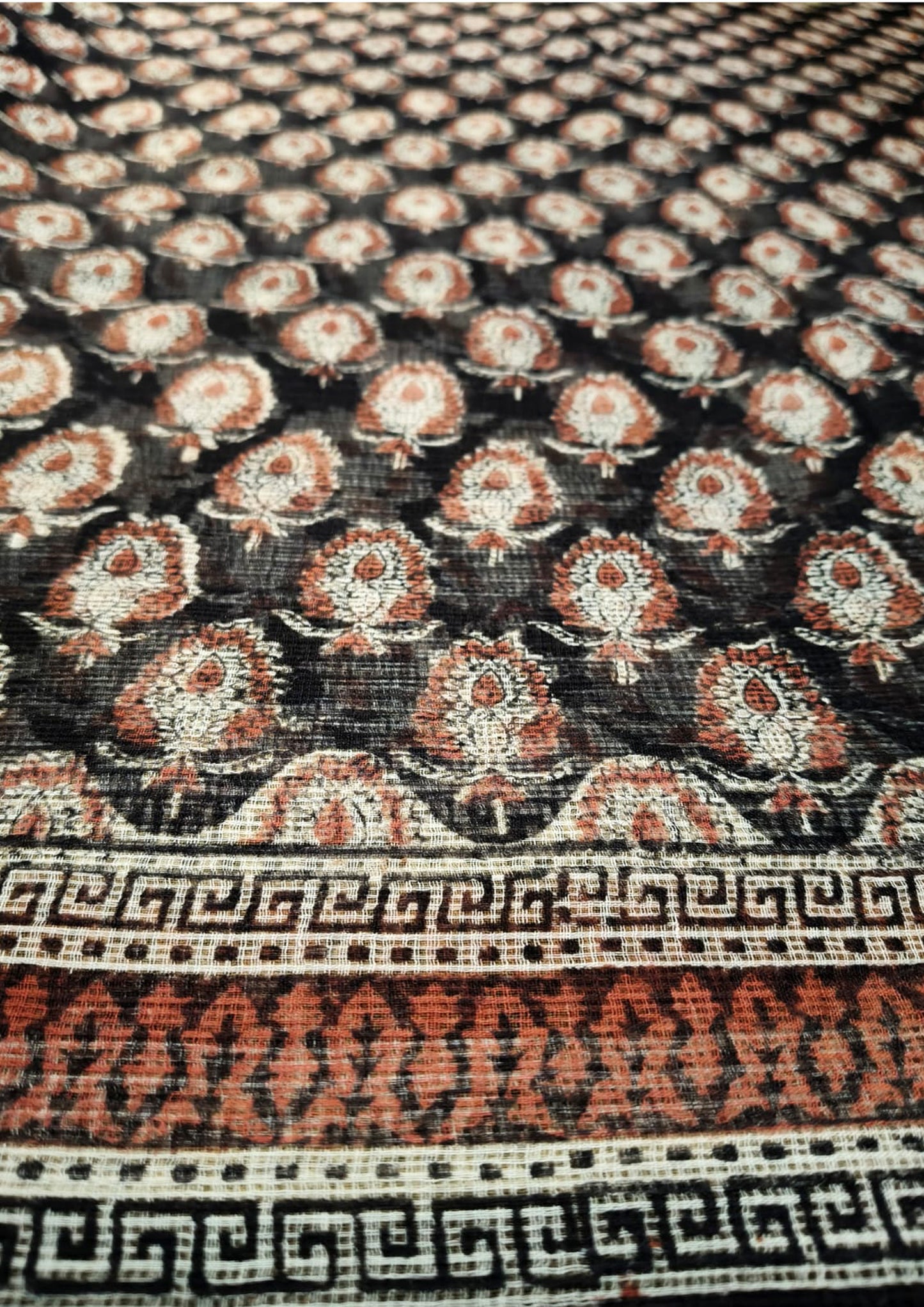 Bagru Handblock Print Kota Doria Saree- Black Amiya