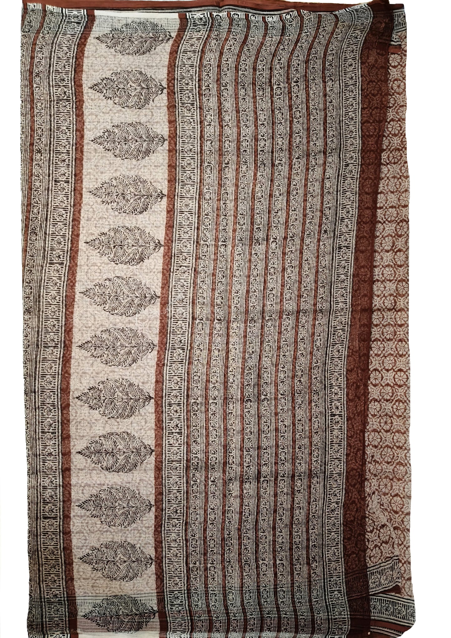 Bagru Handblock Print Kota Doria Saree- Red Flowers