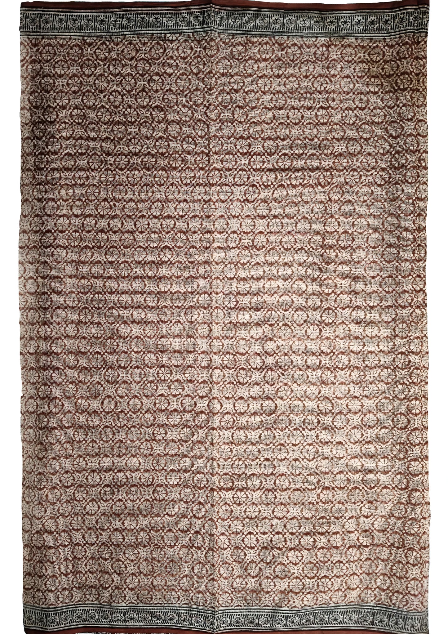 Bagru Handblock Print Kota Doria Saree- Red Flowers