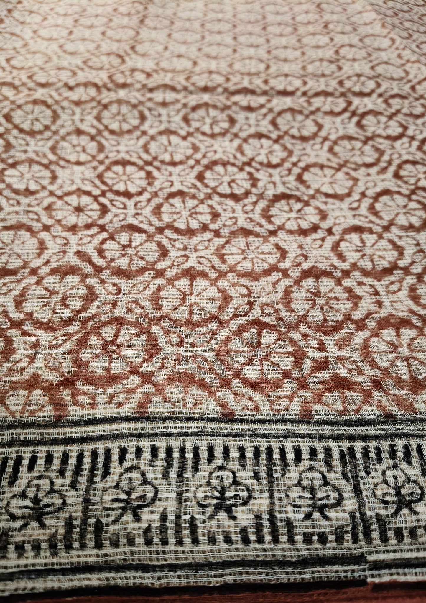 Bagru Handblock Print Kota Doria Saree- Red Flowers