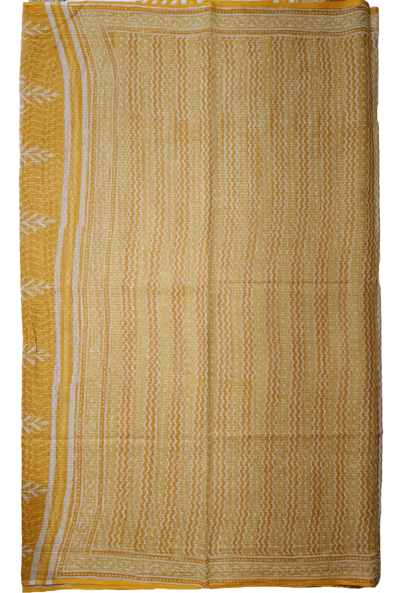 Bagru Handblock Print Kota Doria Saree- Yellow Waves
