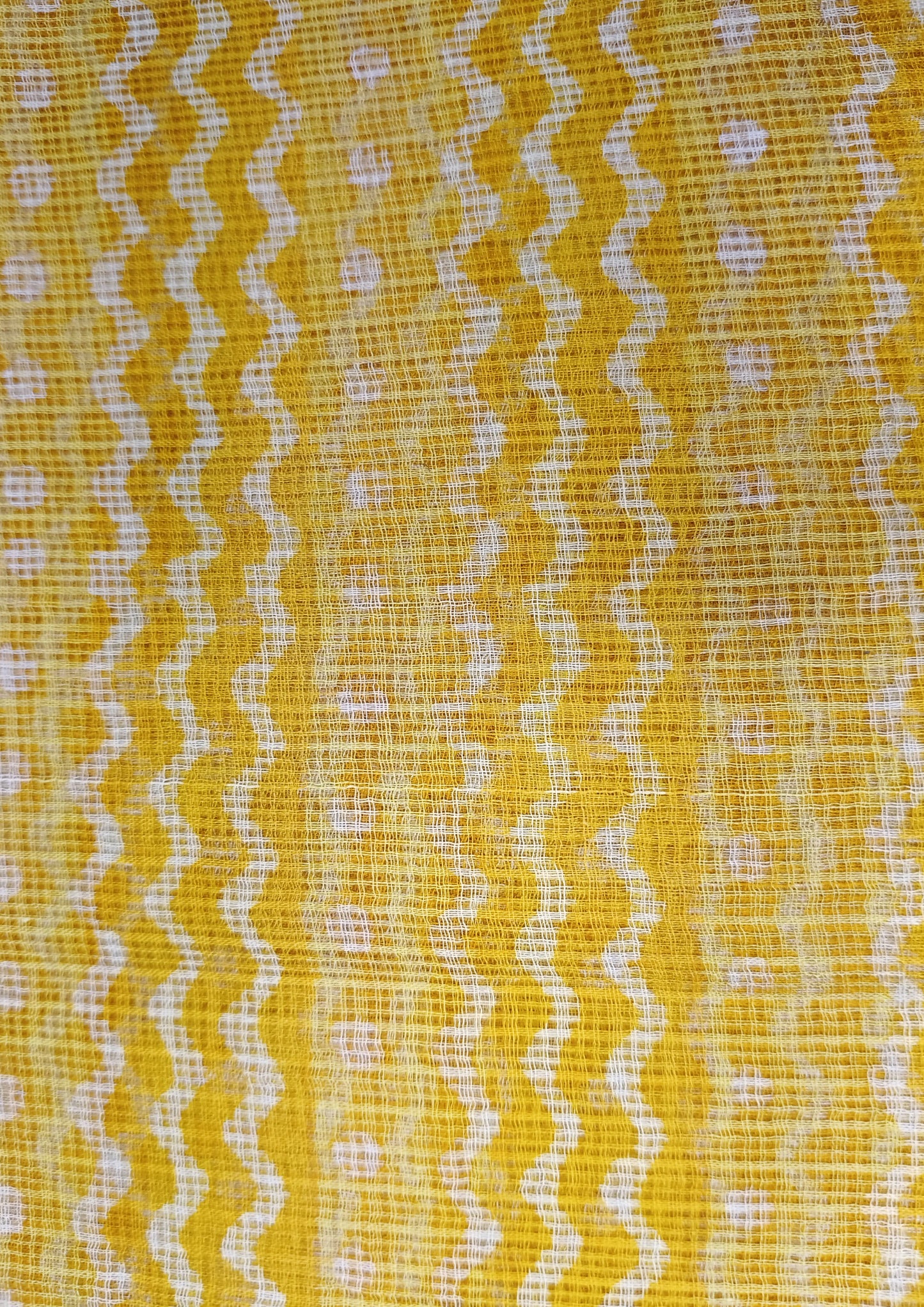 Bagru Handblock Print Kota Doria Saree- Yellow Waves