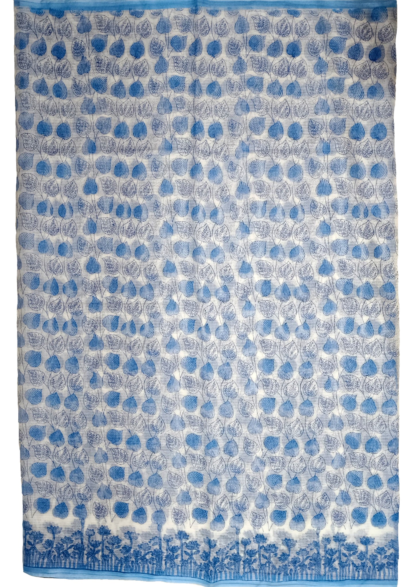 Bagru Handblock Print Kota Doria Saree- Blue Lotus