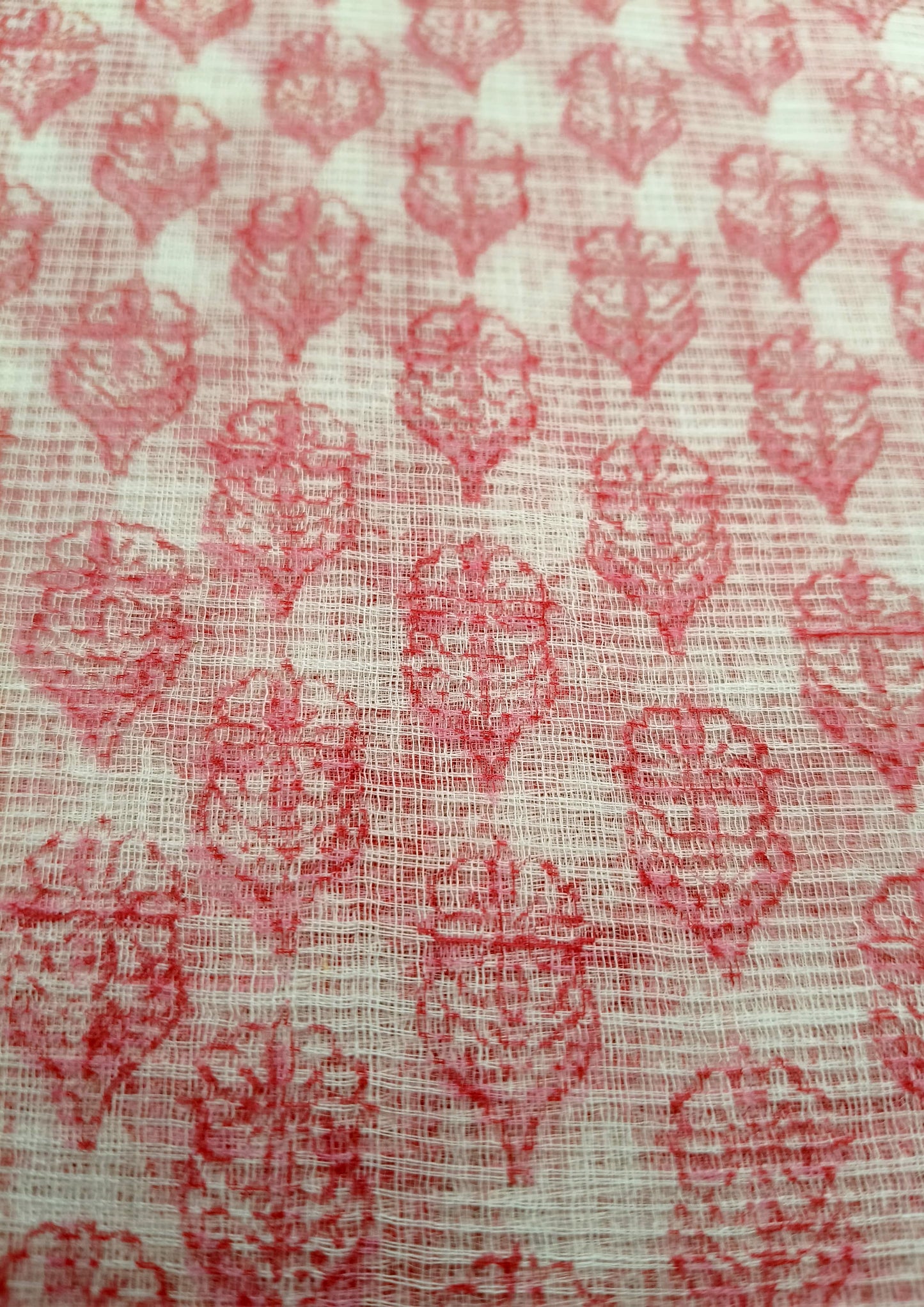 Bagru Handblock Print Kota Doria Saree- Pink Flowers