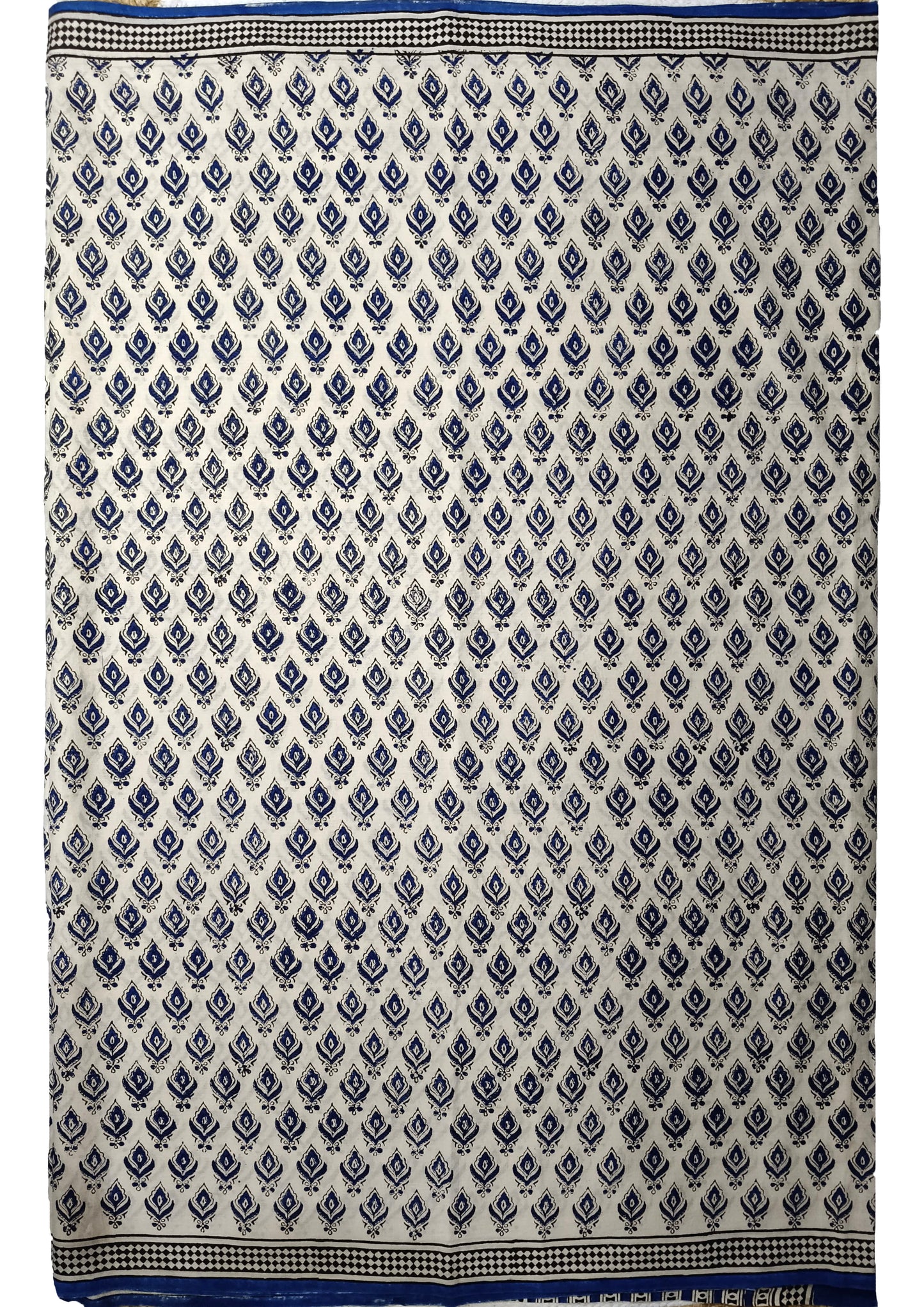 Bagru Handblock Print Cotton Mulmul Saree- Blue