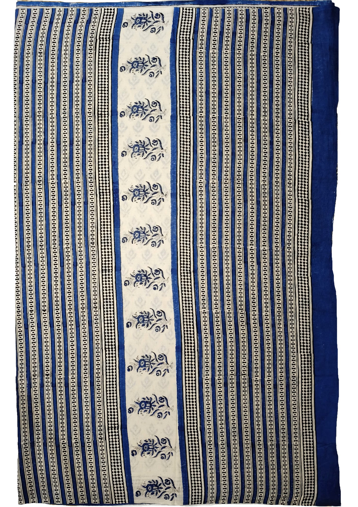 Bagru Handblock Print Cotton Mulmul Saree- Blue